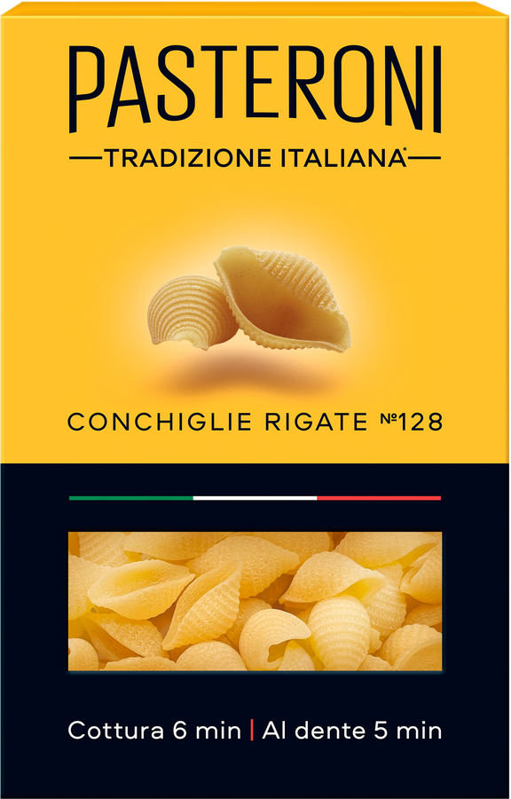 Макароны PASTERONI Conchiglie Rigate №128, группа А высший сорт, 400г