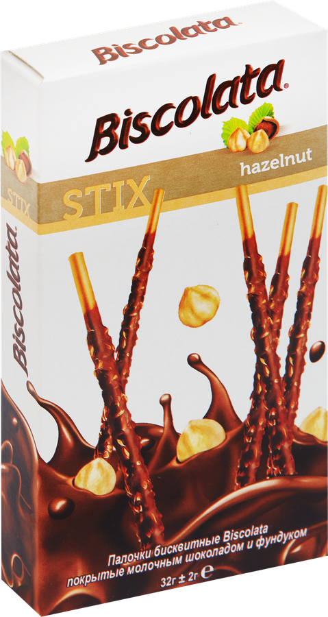 Палочки бисквитные SOLEN Biscolata stix hazelnut, молочный шоколад и фундук, 32г, предпросмотр