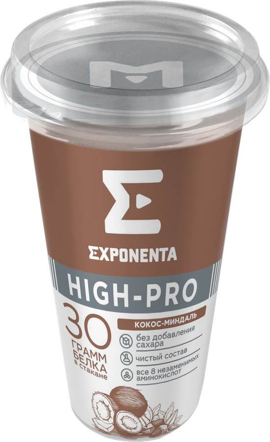 Напиток кисломолочный EXPONENTA High-pro Кокос, миндаль обезжиренный с высоким содержанием белка, без змж, 250г