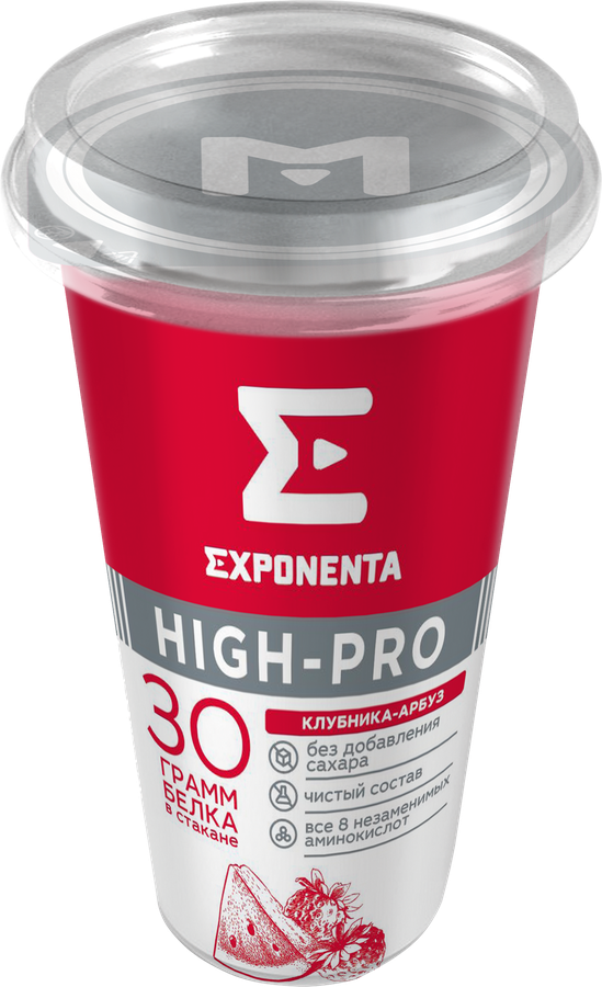 Напиток кисломолочный EXPONENTA High-pro Клубника, арбуз обезжиренный с высоким содержанием белка, без змж, 250г