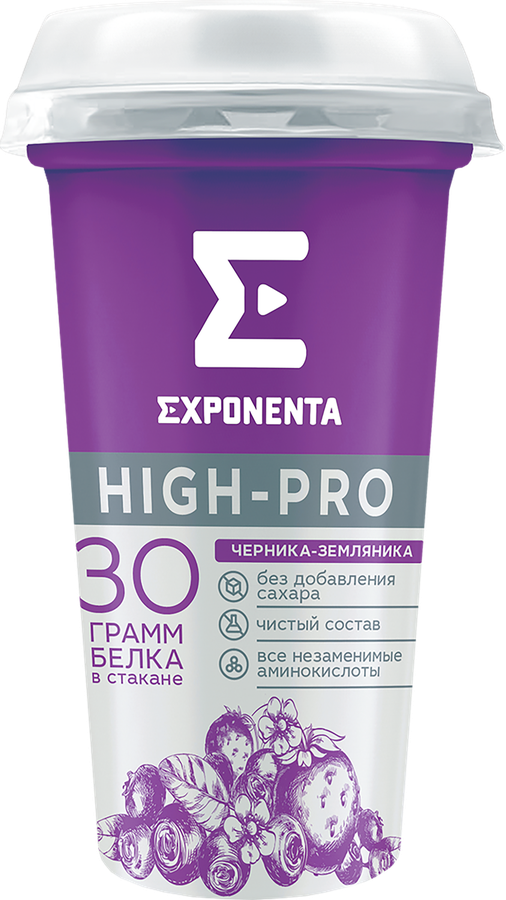 Напиток кисломолочный EXPONENTA High-pro Черника, земляника обезжиренный с высоким содержанием белка, без змж, 250г