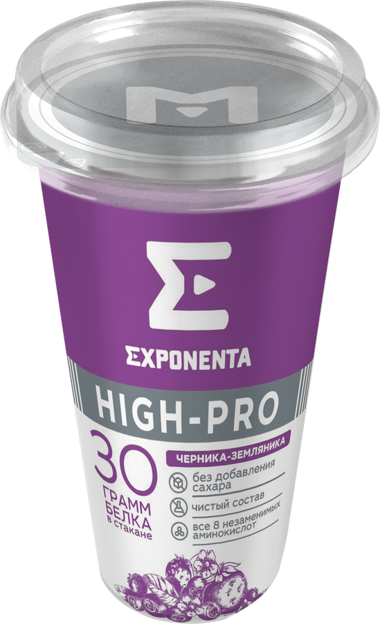 Напиток кисломолочный EXPONENTA High-pro Черника, земляника обезжиренный с высоким содержанием белка, без змж, 250г, предпросмотр