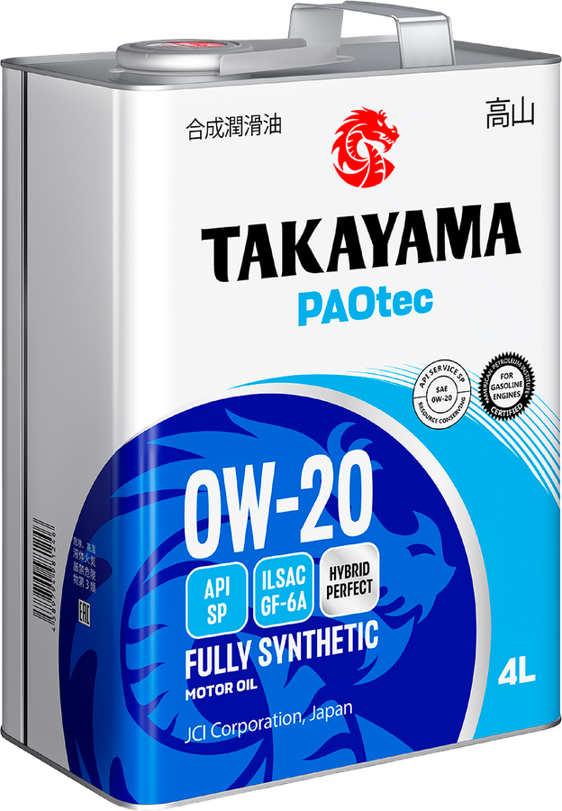 Масло моторное TAKAYAMA синтетическое SAE 0W-20, ILSAC GF-5, API SN, Арт. 605554, 4л, превью