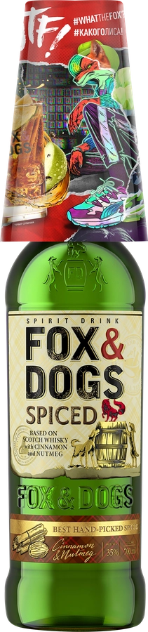 Настойка FOX & DOGS Spiced на основе виски 35% со стаканом, полусладкая,  0.7л