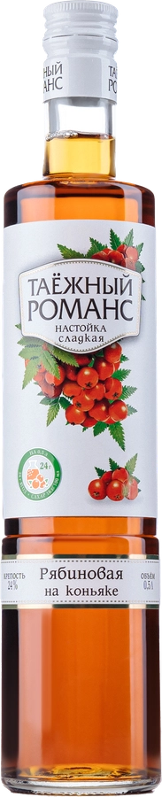 Настойка ТАЕЖНЫЙ РОМАНС Рябиновая на коньяке 24%, сладкая, 0.5л