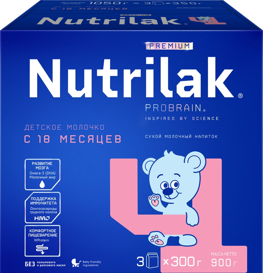 Напиток молочный NUTRILAK Premium 4, с 18 месяцев, 900г