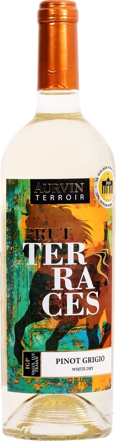 Вино AURVIN TERROIR PRUT TERRACAS PINOT GRIGIO сортовое ординарное белое 
сухое, 0.75л