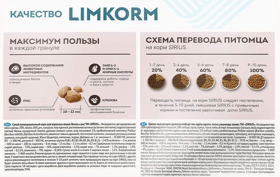 Корм сухой для кошек SIRIUS Лосось и рис, 1,5кг, предпросмотр