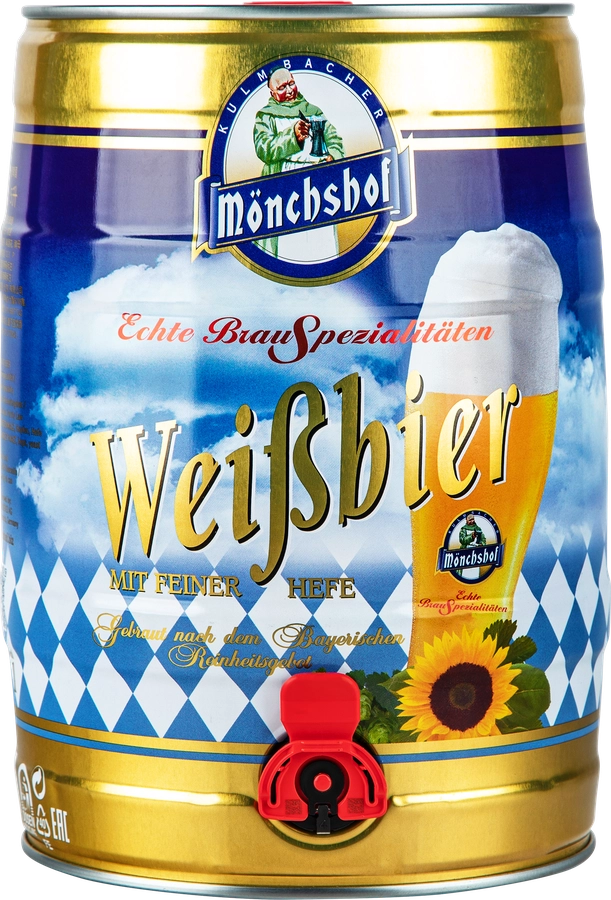 Пиво светлое MONCHSHOF Weissbier нефильтрованное пастеризованное 5,4%, 5л