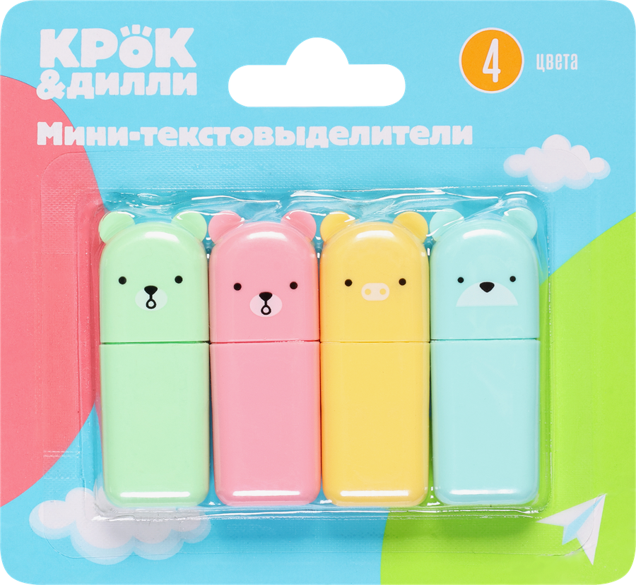 Набор мини-текстовыделителей КРОК&ДИЛЛИ Мишки, 4 цвета, Арт. MF521518, 4шт