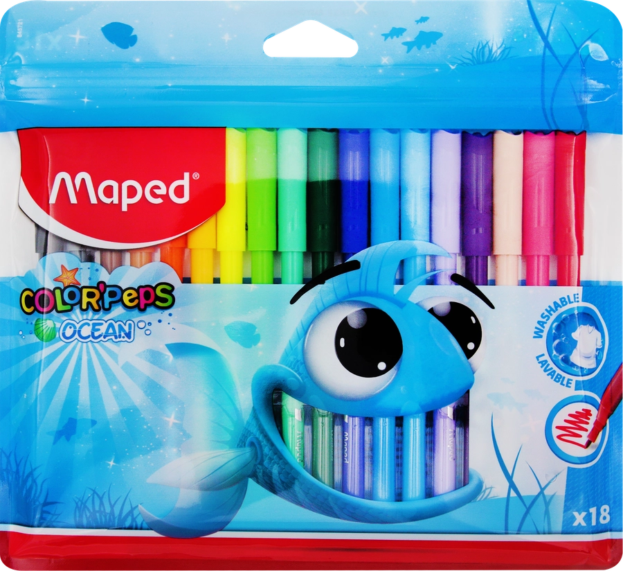 Фломастеры MAPED Color'Peps Ocean суперсмываемые, 18 цветов, Арт. 845721