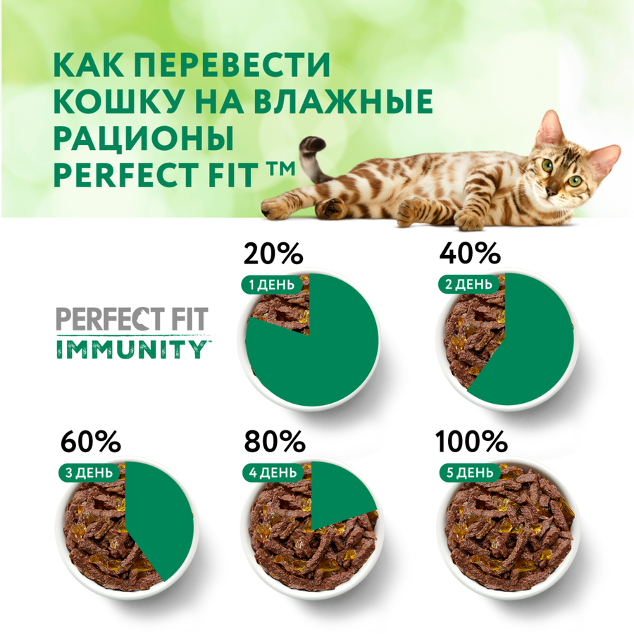 Корм консервированный для взрослых кошек PERFECT FIT Иммунитет с индейкой в желе с добавлением спирулины, 75г, предпросмотр