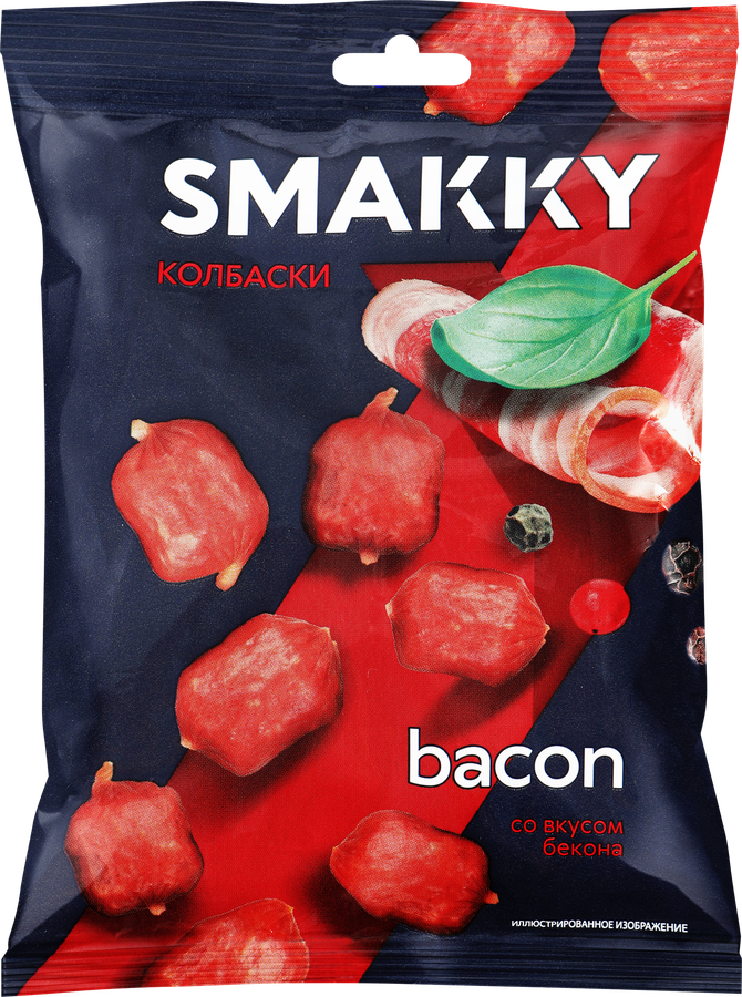 Колбаски-мини сырокопченые SMAKKY со вкусом бекона, 50г