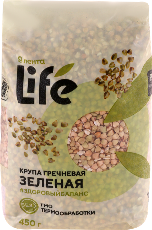Крупа гречневая ЛЕНТА LIFE зеленая, 450г