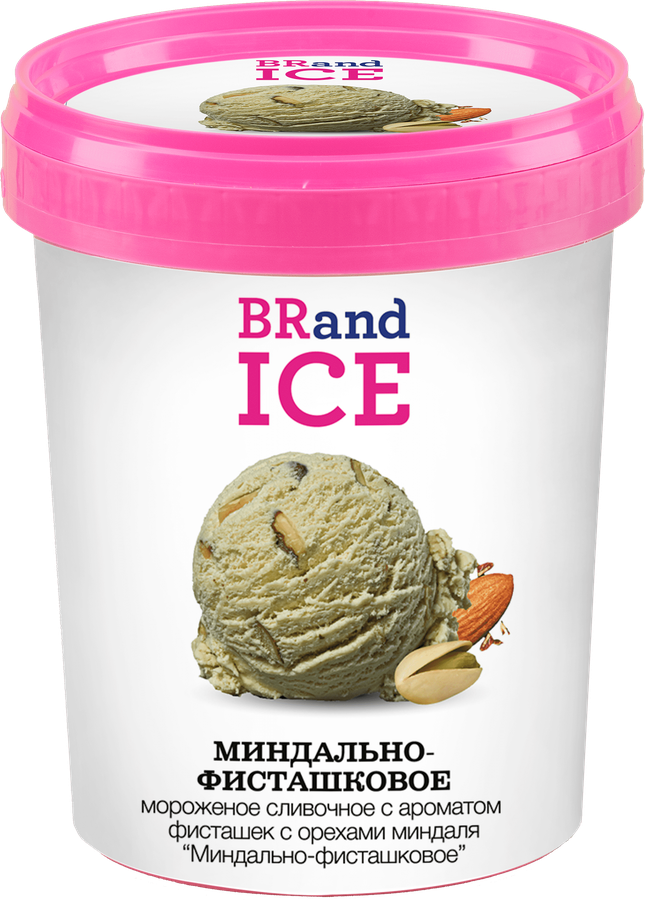 Мороженое BRAND ICE Миндально-фисташковое, сливочное фисташковое с 
миндалем 18%, без змж, пластиковый стакан, 600г