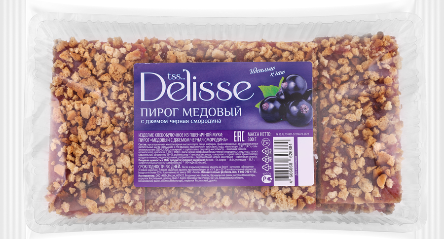 Изделие хлебобулочное DELISSE Пирог медовый с джемом черной смородины, 300г