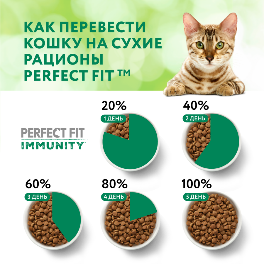 Корм сухой для взрослых кошек PERFECT FIT Иммунитет с говядиной и добавлением семян льна и голубики, 1,1кг, предпросмотр