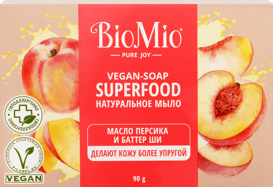 Мыло туалетное BIOMIO с маслом персика и баттером Ши, 90г