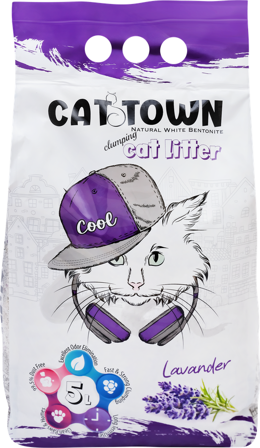 Наполнитель для кошачьего туалета CAT TOWN комкующийся с ароматом лаванды, 5л