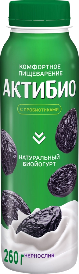 Биойогурт питьевой АКТИБИО Чернослив 1,5%, без змж, 260г