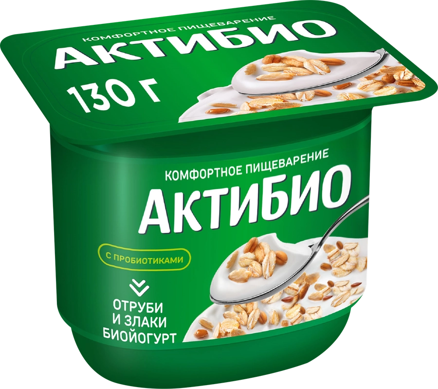 Биойогурт АКТИБИО Отруби, злаки 2%, без змж, 130г