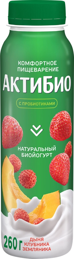 Биойогурт питьевой АКТИБИО Дыня, клубника, земляника 1,5%, без змж, 260г