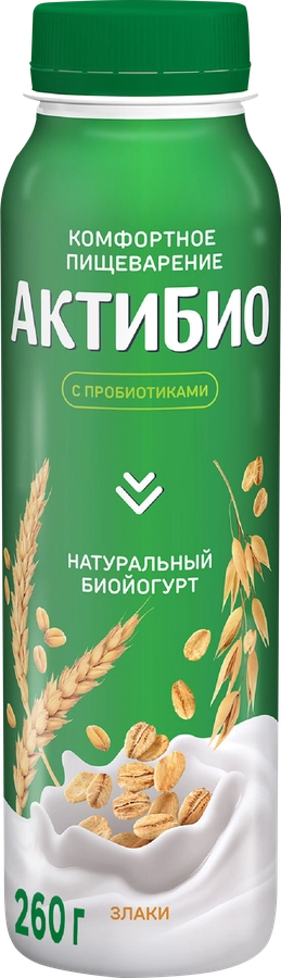 Биойогурт питьевой АКТИБИО Злаки 1,6%, без змж, 260г