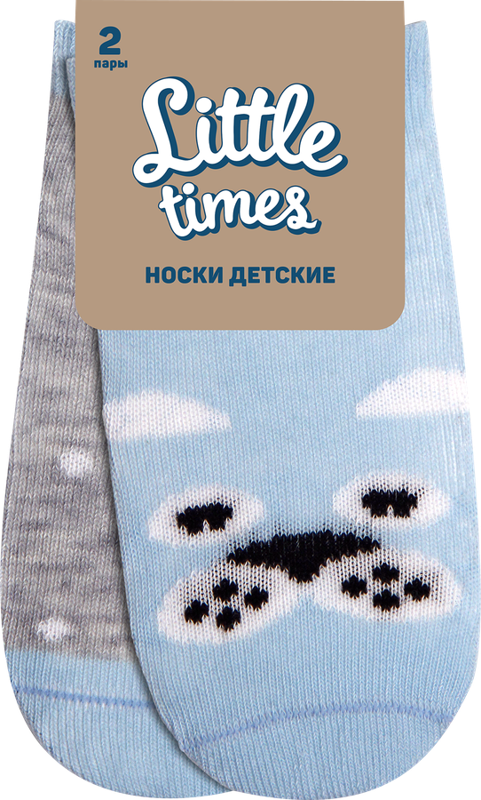 Носки детские LITTLE TIMES р. 6–14, голубой/розовый, серый меланж, Арт. LT-2-BL /LT-2-PI, 2пары
