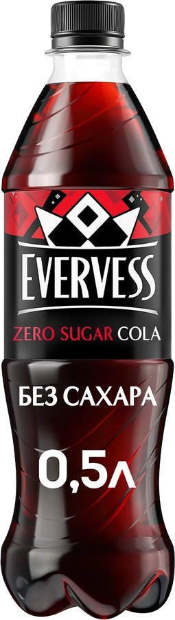 Напиток EVERVESS Cola Zero Sugar Кола без сахара газированный, 0.5л