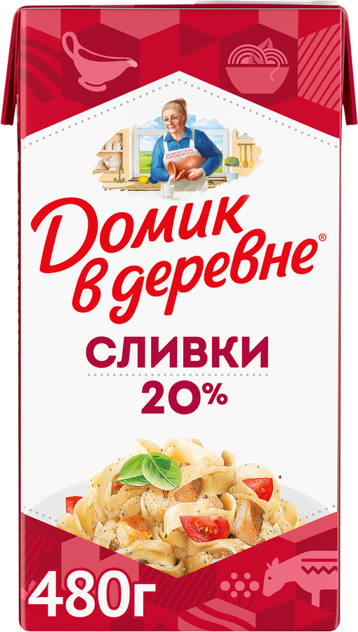Сливки стерилизованные ДОМИК В ДЕРЕВНЕ 20%, без змж, 480г