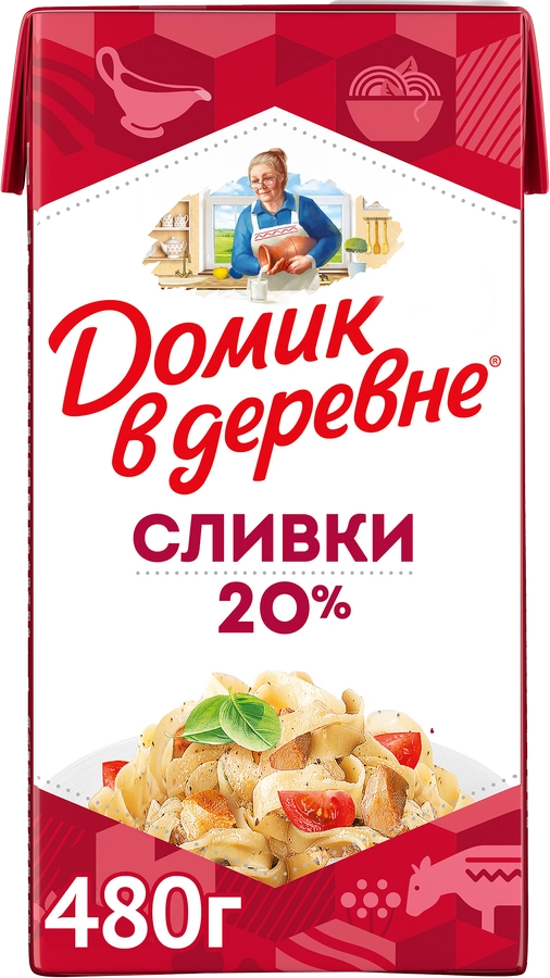 Сливки стерилизованные ДОМИК В ДЕРЕВНЕ 20%, без змж, 480г