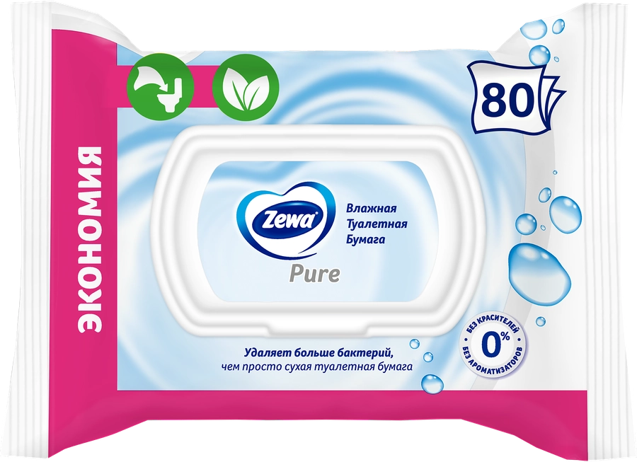 Бумага туалетная влажная ZEWA Pure, 80шт