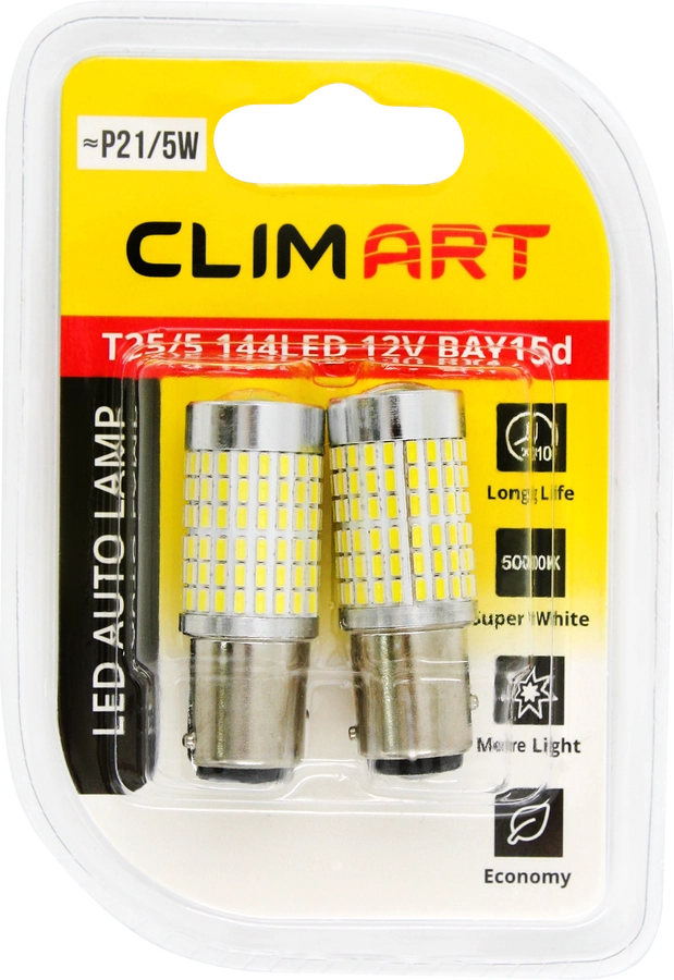 Лампа автомобильная светодиодная CLIM ART T25/5 144LED 12V BAY15d (P21/5W)/к-т, 2шт