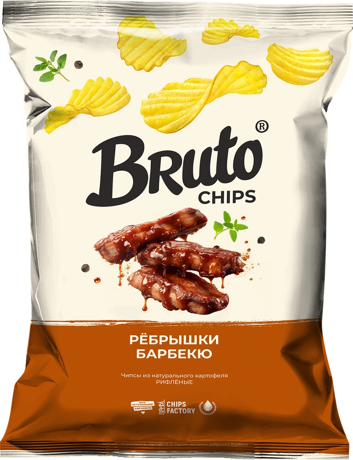 Чипсы картофельные BRUTO со вкусом копченых ребрышек барбекю, 120г