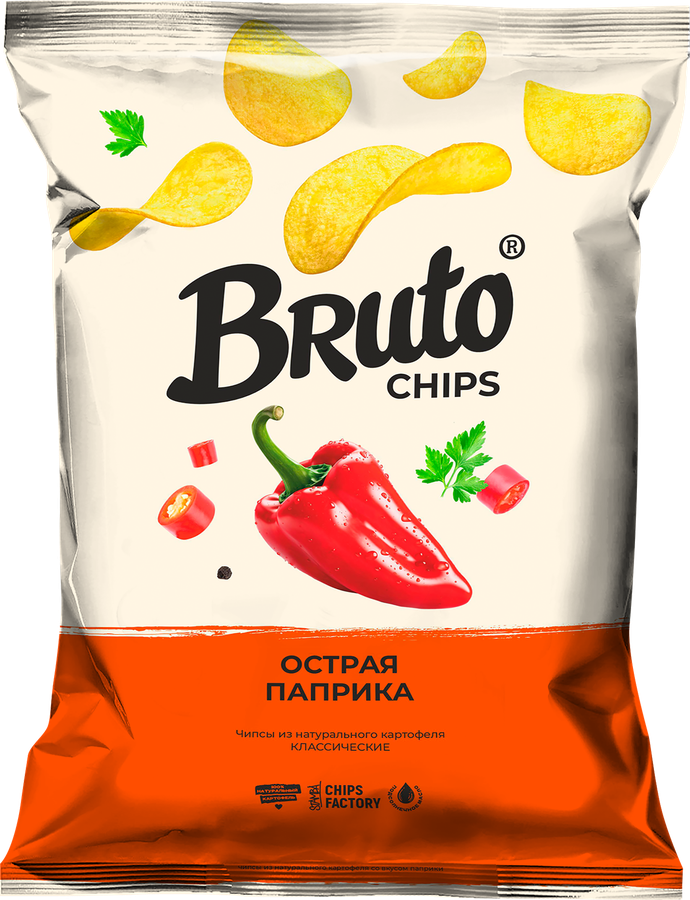 Чипсы картофельные BRUTO со вкусом острой паприки, из натурального картофеля, 120г