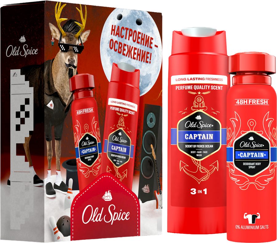 Набор подарочный мужской OLD SPICE Дезодорант-спрей Captain, 150мл+Гель для душа+шампунь 2в1 Captain, 250мл, превью
