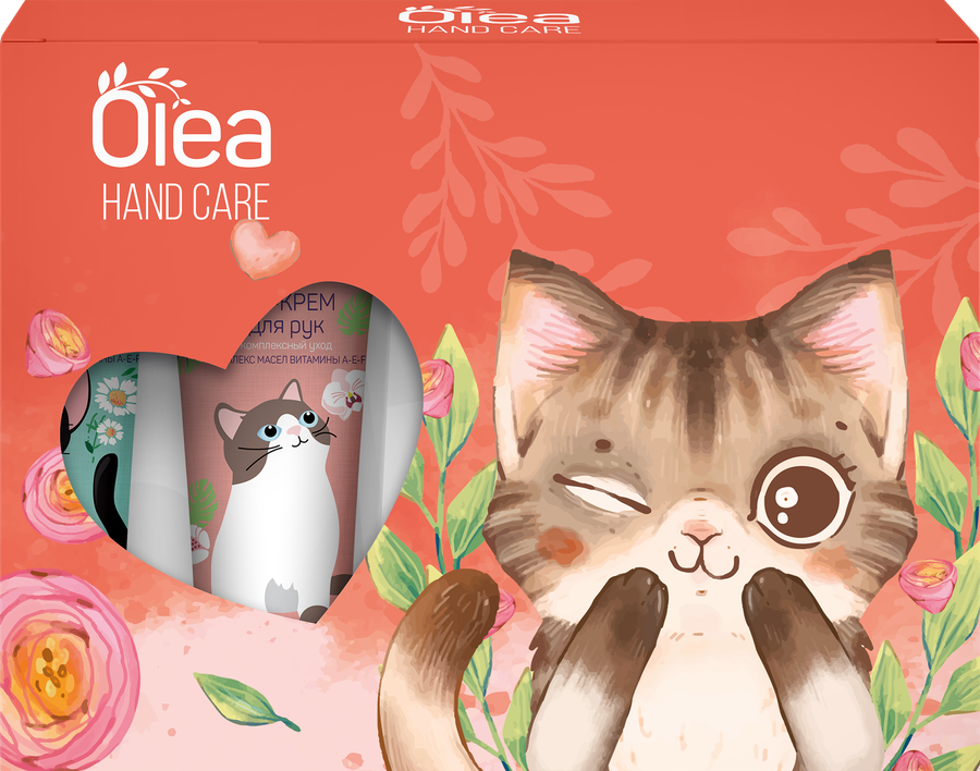 Набор подарочный женский OLEA Hand care cats Крем для рук Комплексный уход, 30мл+Крем для рук увлажняющий, 30мл + Крем для рук питательный, 30мл