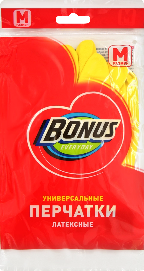 Перчатки BONUS универсальные, латекс, размер M, 1 пара, Арт. 14410009