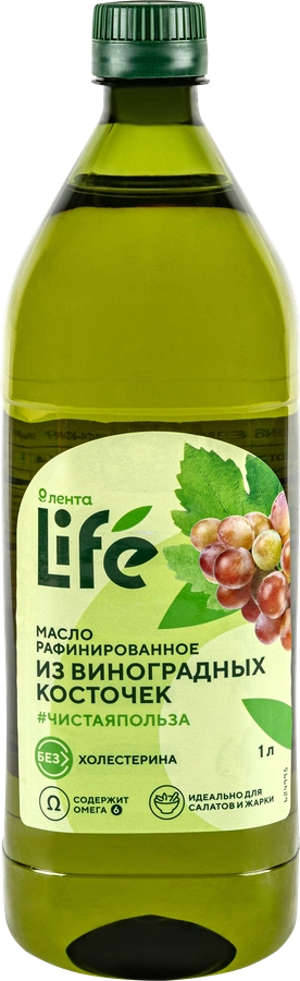 Масло виноградных косточек ЛЕНТА LIFE рафинированное, 1л