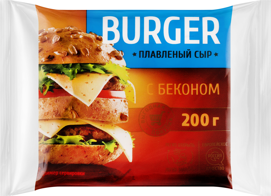 Сыр плавленый BURGER с беконом 35%, без змж, 200г
