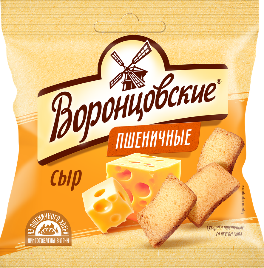 Сухарики пшеничные ВОРОНЦОВСКИЕ со вкусом сыра, слайсы, 80г