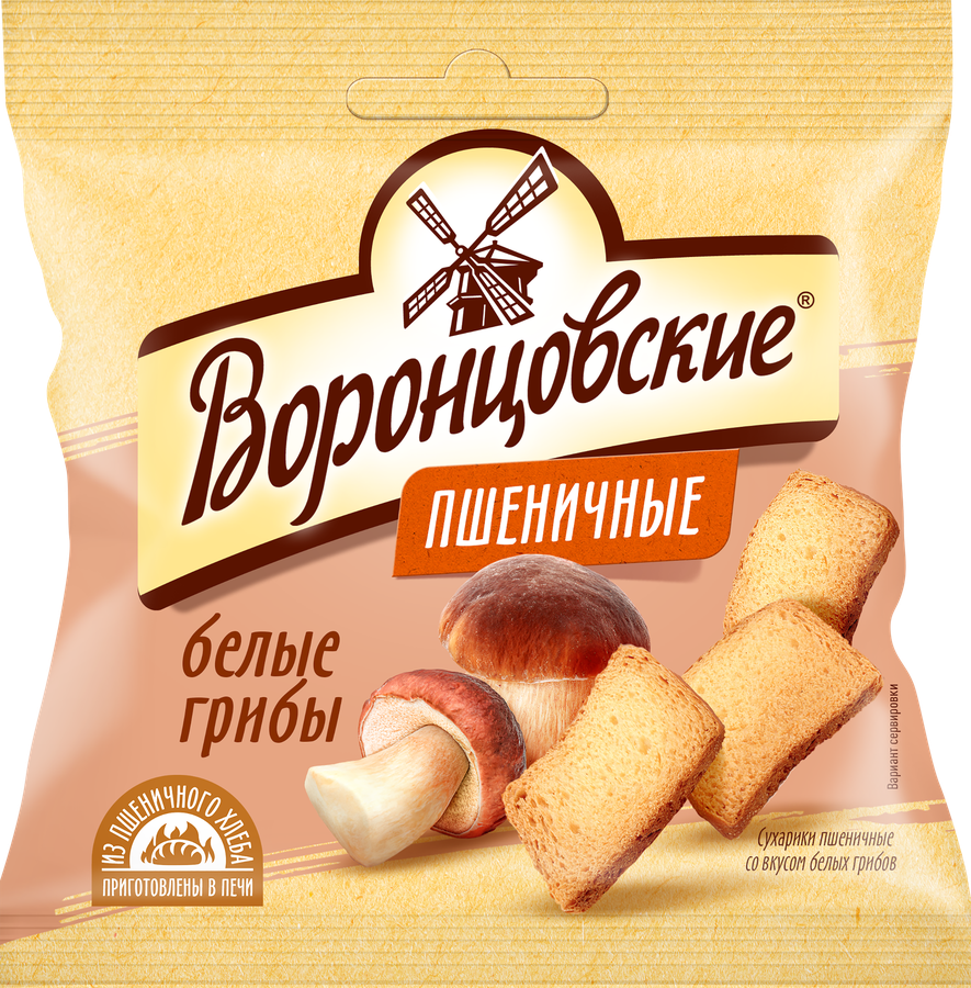 Сухарики пшеничные ВОРОНЦОВСКИЕ со вкусом белых грибов, слайсы, 80г