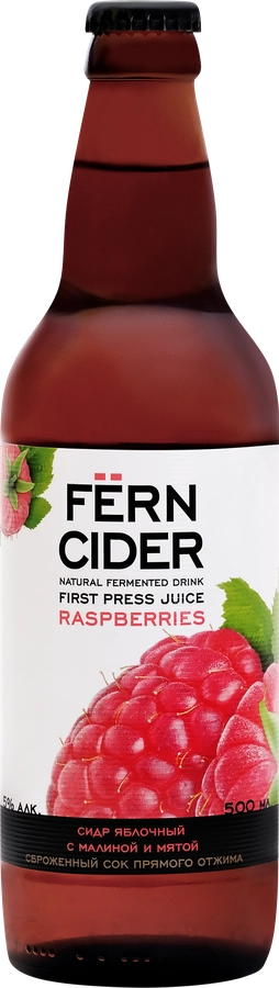 Сидр фруктовый FERN CIDER Яблочный с малиной и мятой полусладкий газированный 5%, 0.5л