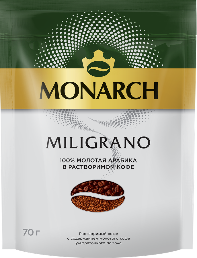 Кофе растворимый c добавлением молотого MONARCH Miligrano натуральный сублимированный, 70г
