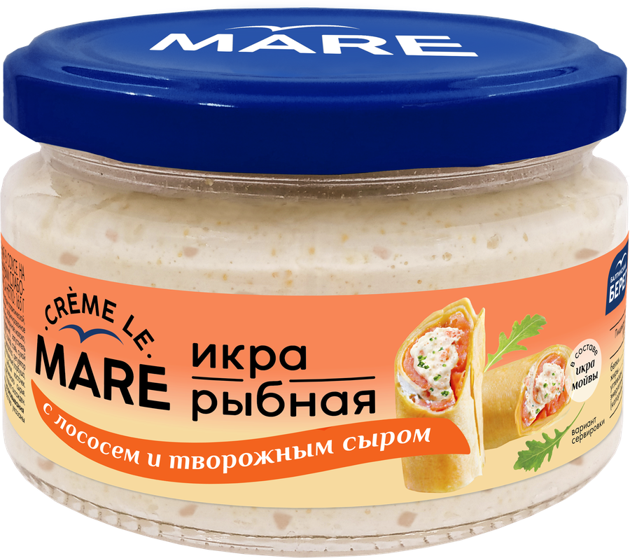 Икра рыбная слабосоленая БАЛТИЙСКИЙ БЕРЕГ Creme Le Mare, в соусе с рубленным слабосоленым лососем и творожным сыром, 165г