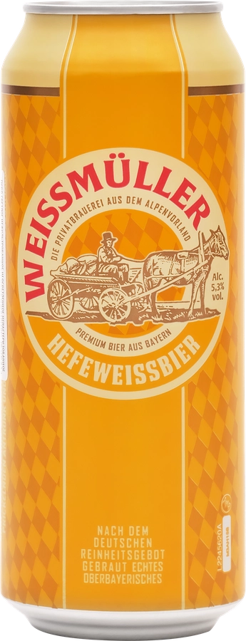 Пиво светлое WEISSMULLER Hefeweissbier нефильтрованное непастеризованный 5,3%, 0.5л