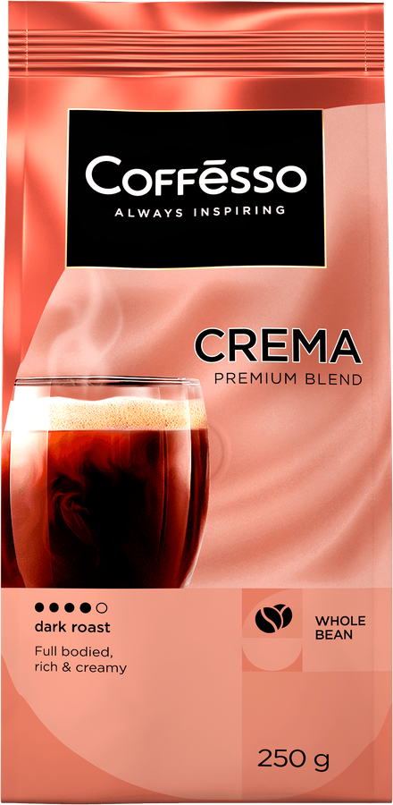 Кофе зерновой COFFESSO Crema жареный, 250г