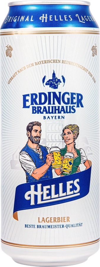 Пиво светлое ERDINGER Helles фильтрованное непастеризованное 5,1%, 0.5л