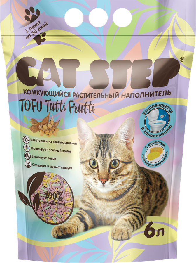 Наполнитель растительный для кошачьего туалета CAT STEP Tofu Tutti Frutti комкующийся, 6л