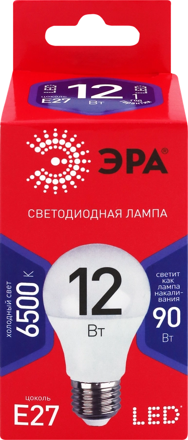 Лампа светодиодная ЭРА Red line LED A60-12W-865-E27 R 12Вт груша, холодный дневной свет, Арт. Б0045325